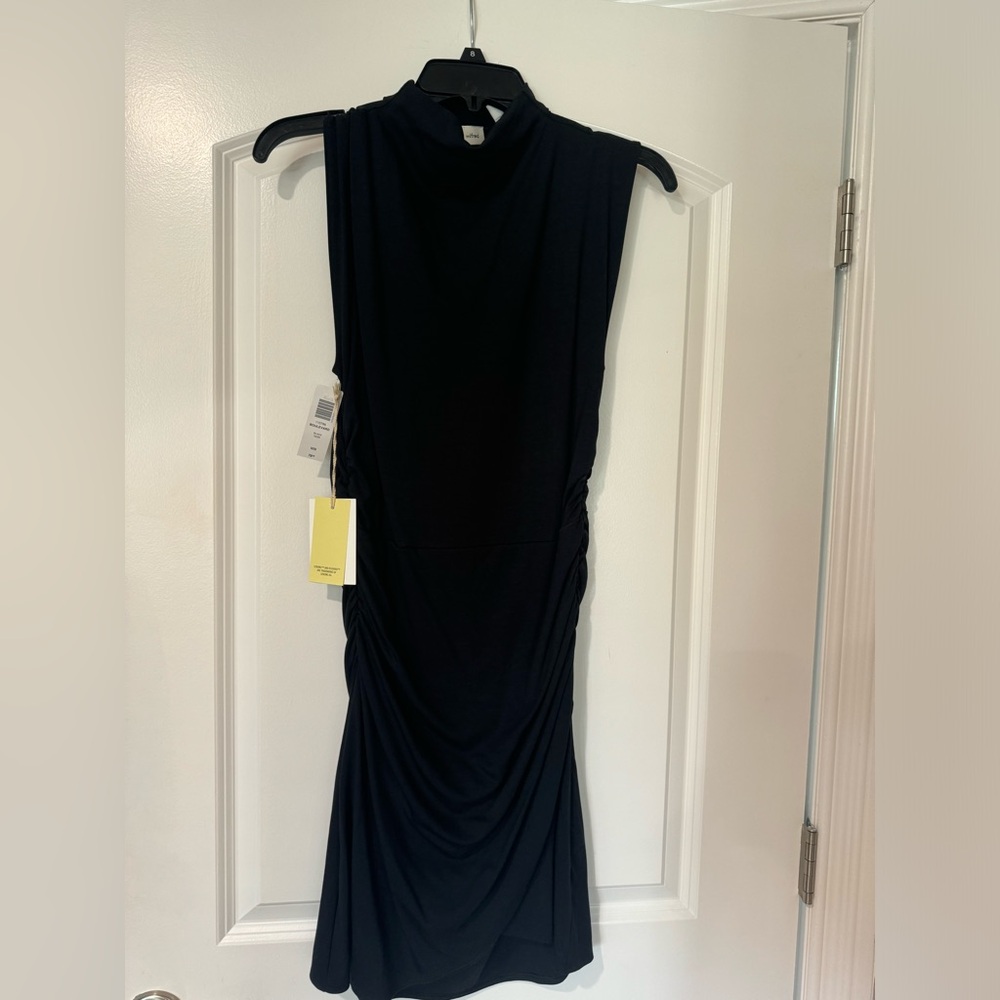 Aritzia-Wilfred: Sleeveless Mock Neck Ruched Midi Dress - Black